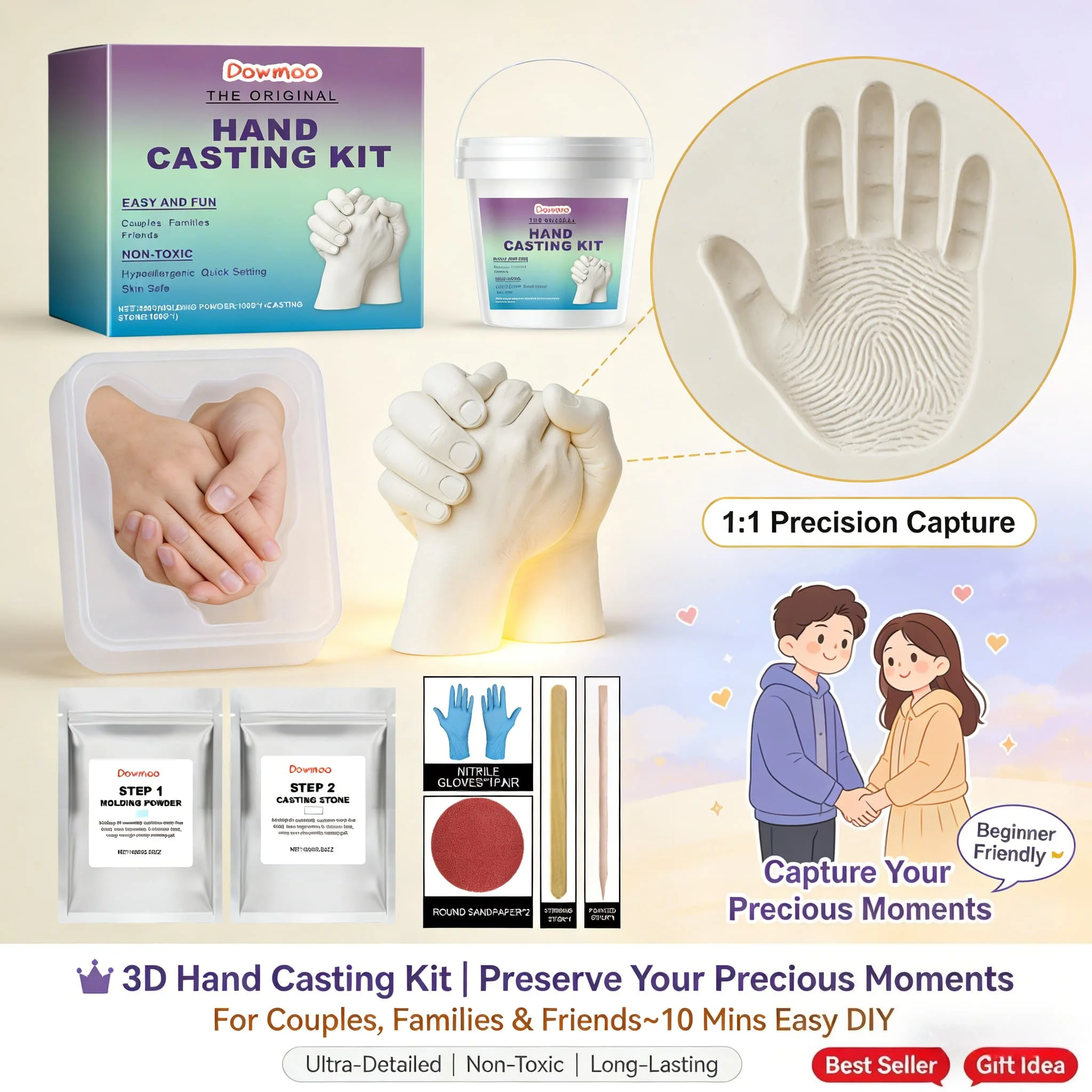 DIY Hand Casting Kit 3D Mold Making Set Family Memorial Gift Couple Baby Handprint Plaster Casting Safe Complete Craft Set 1