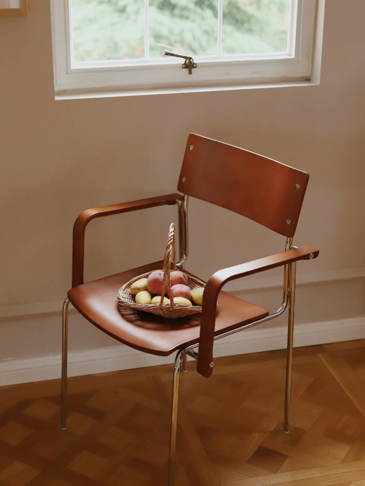 French Retro Single Back Office Desk and Chair, Simple Solid Wood Dining Table and Chair, Designer Stackable