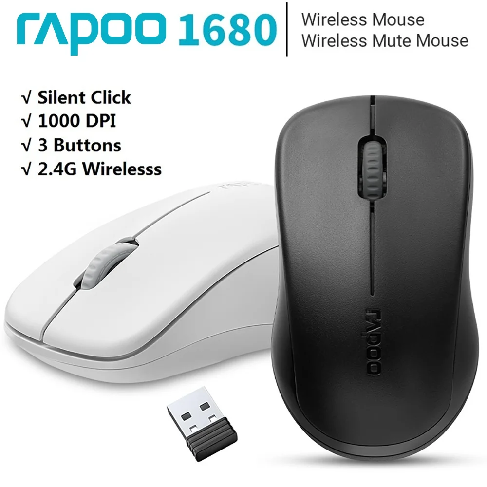 Rapoo 1680 무선 마우스 슬림 마우스 마우스 1000 인치 당 점 자동 3 버튼..
