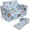 Kids Sofa Couch,Toddler Children 2-in-1 Convertible Sofa to Lounger, Comfy Flip-Out Couch/Sleeper, Rocket Outer Space Chair 5