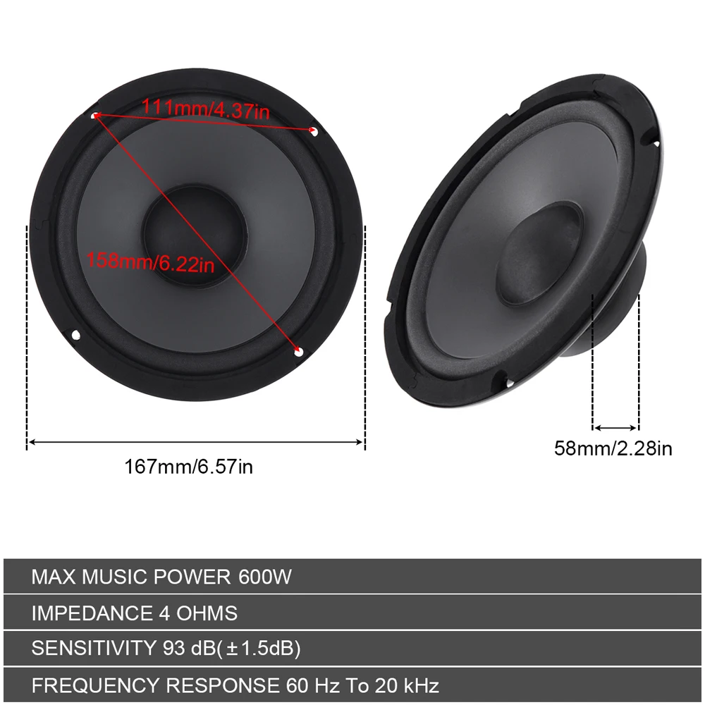 Car HiFi Speaker 6inch Car HiFi Speaker YH-600 2-Way 600w Automotive Door Music Coaxial Stereo Full Range Speakers Car Subwoofer Accessories