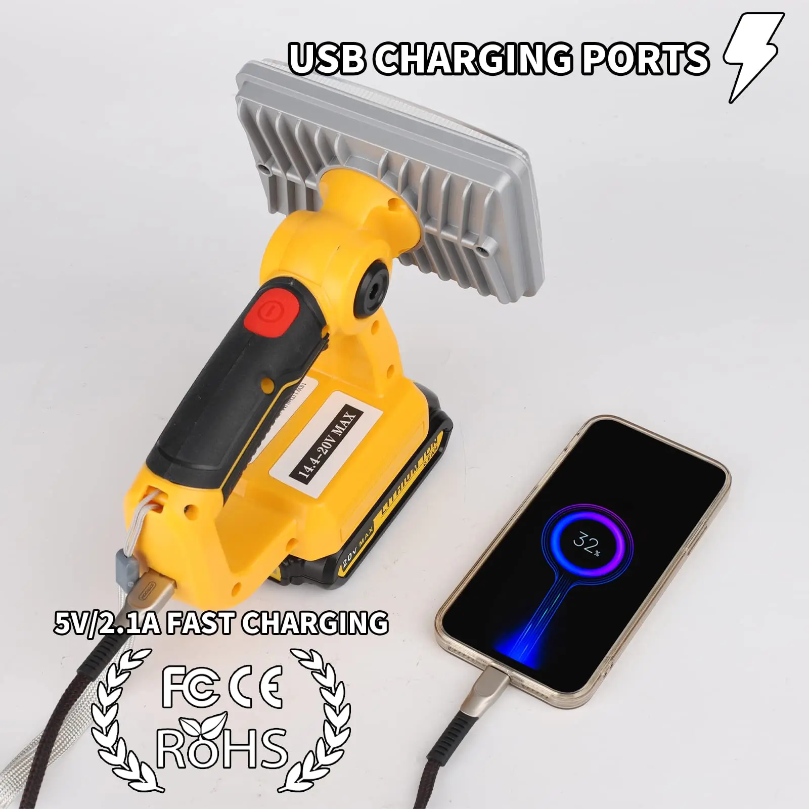 For Dewalt 20V Max LED Work Light 18W 2000LM Flashlight Spotlight Portable Outdo