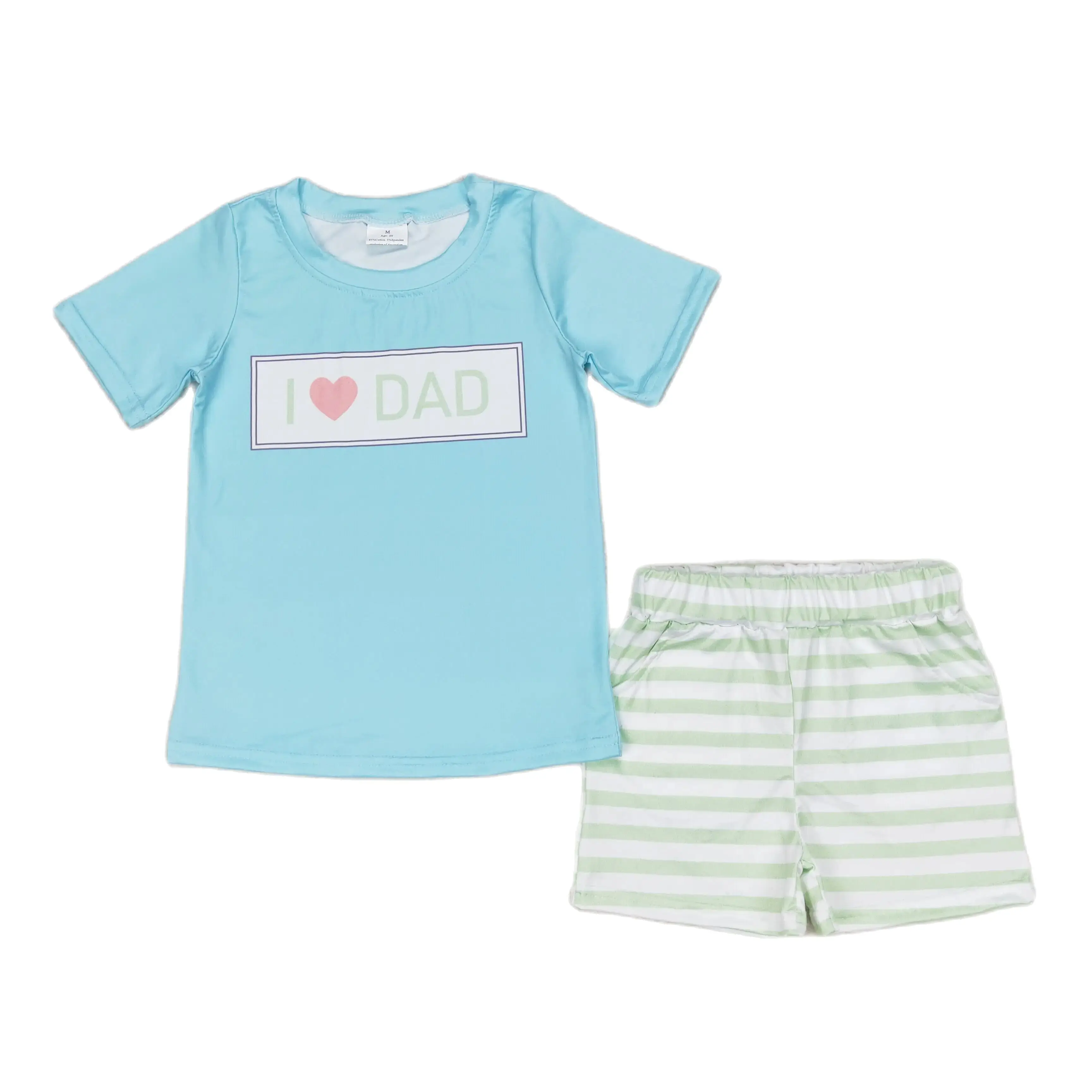 

Wholesale Children Father's Day Outfit Baby Boy Girl Summer I Love Dad Embroidery Tops Kids Pocket Shorts Plaid Ducks Set