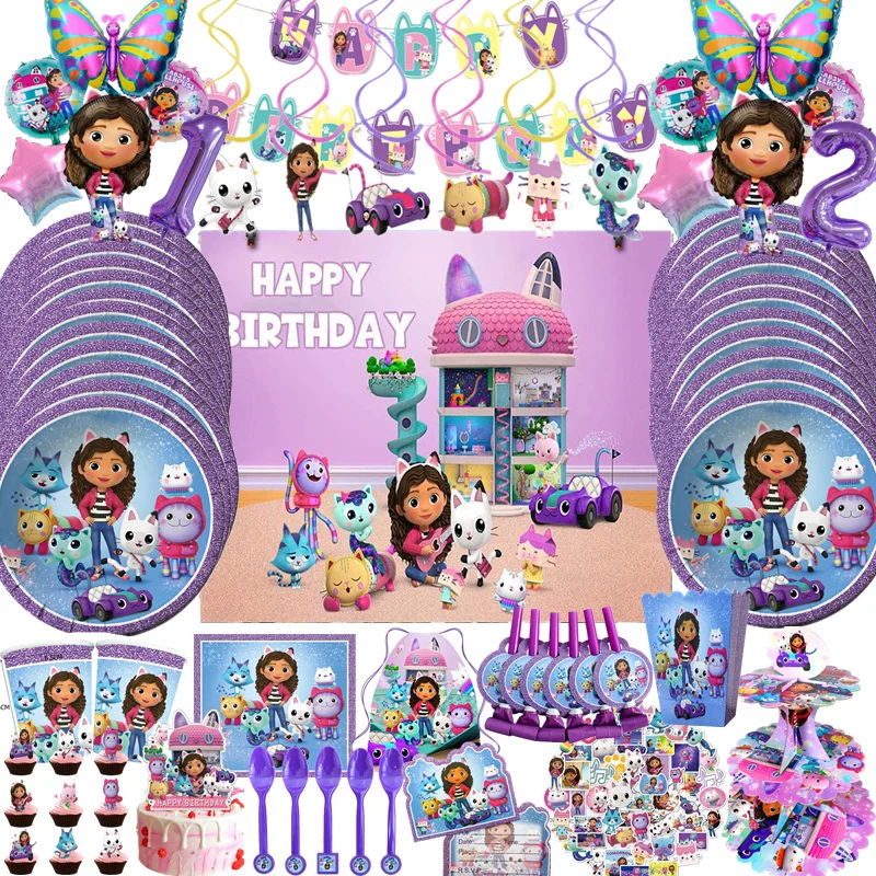 GabbyDollhouseBirthdayPartyDecorationsPlateBalloonCakeTopper