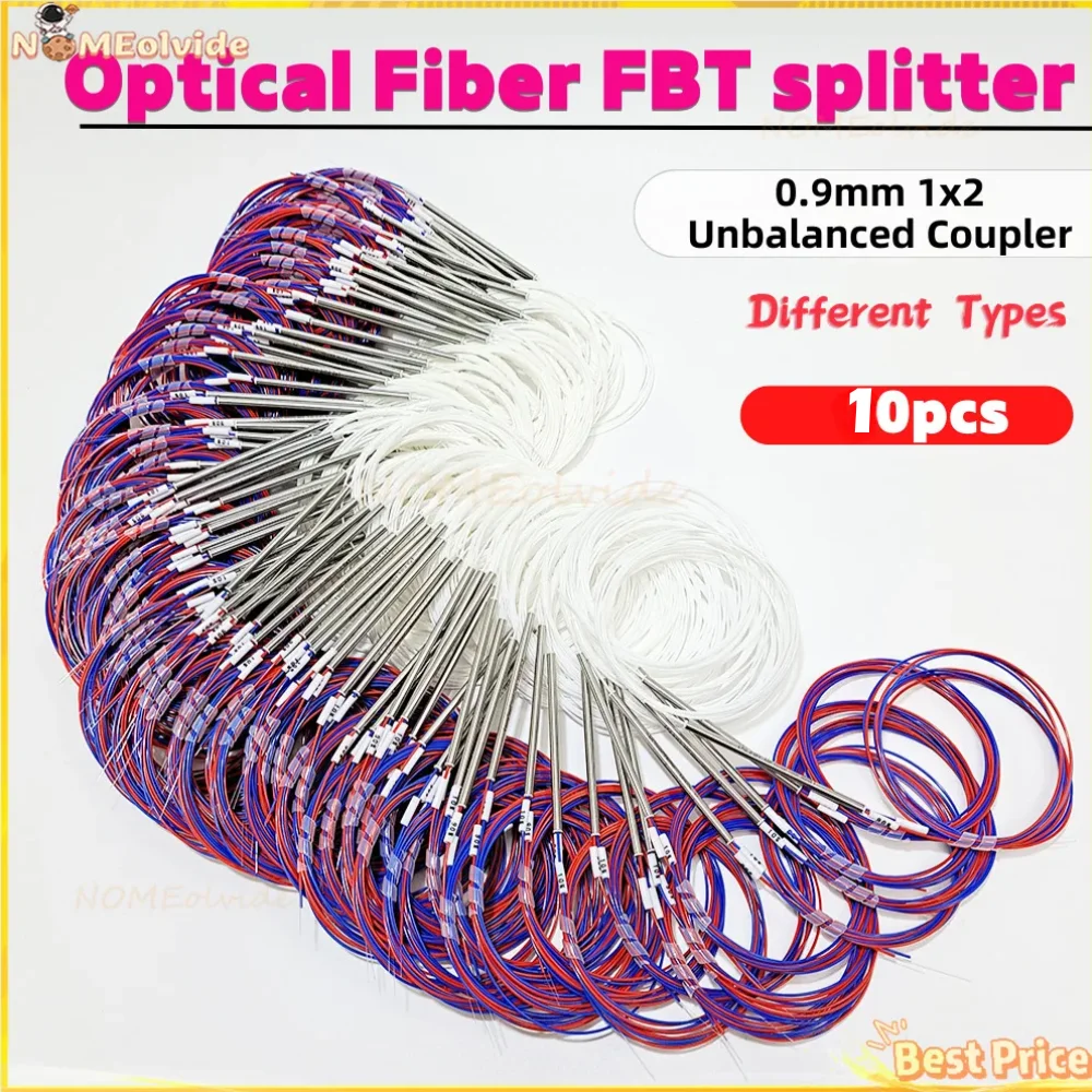 10pcs Fiber Optical FBT Splitter 50/50 20/80 Different Types 1x2 0.9mm Unbalanced Coupler FBT Splitter Without Connectors