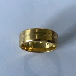 Men's Black Tungsten Beveled Edge Wedding Band with Groove Design - 11 (Gold)