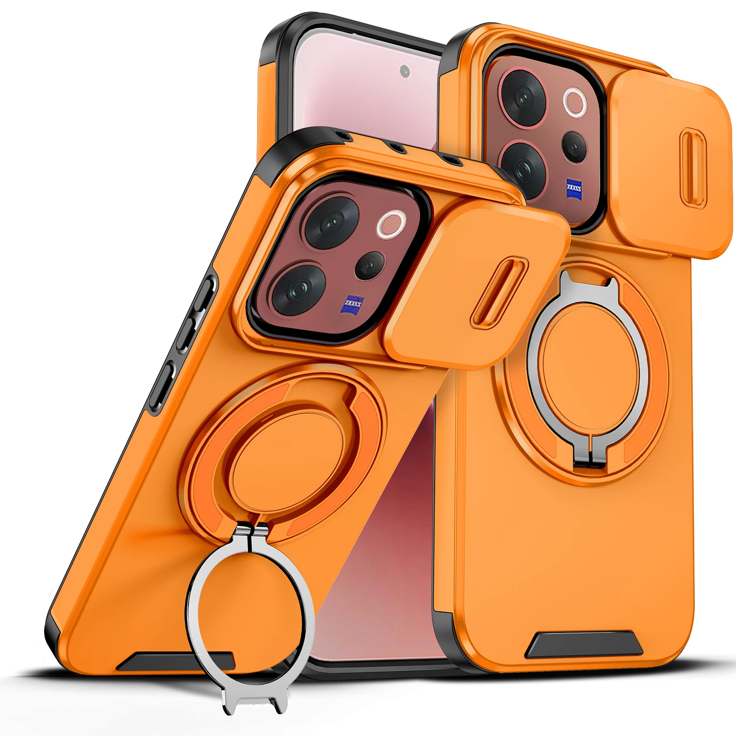 Vivo V70 Enhanced Armor Case with Slide Camera Lens Protector and Magnetic Ring Holder