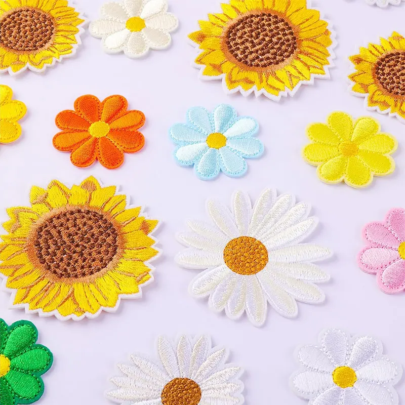 5/16Pcs 패치에 해바라기 아이언 데이지 Applique 패치 의류 수리 수 놓은 패치 청바지 가방에 대 한 DIY 꽃 패치에 바느질