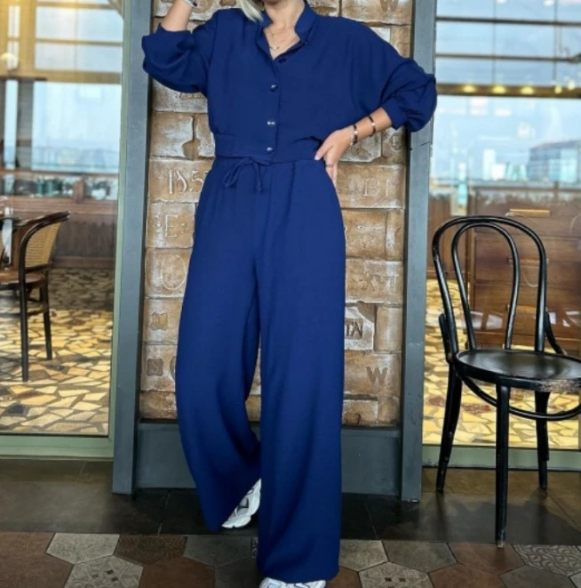Fashion Two Pieces Sets for Women 2024 Loose Fitting Long Sleeved Top with Tie Up Wide Leg Pants Women's Pants Set Tracksuit