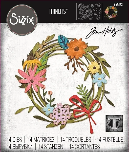 Tim Holtz Thinlits Dies Vault 펑키 꽃 화환 스크랩북 일기 장식 스텐실 엠보싱 템플릿 DIY 인사 카드 2024