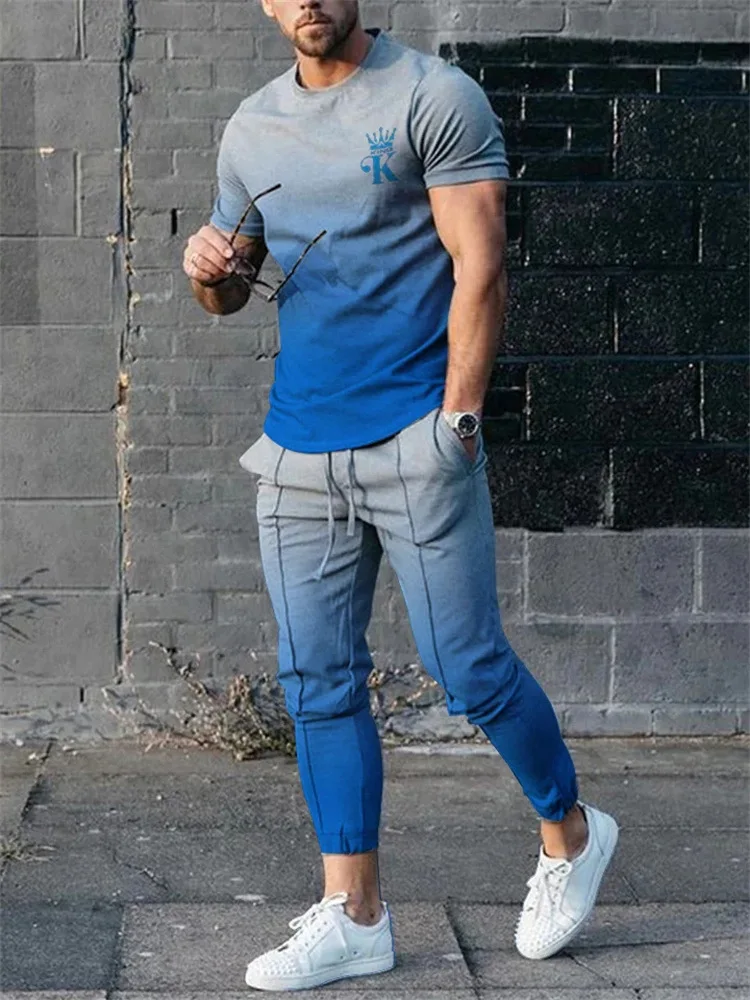 

Summer Men Casual Sets Trendy T-shirt Short Sleeve Trousers Fashion 3D Print 2-piece Tracksuit Smile Graphic T Shirts Dym Loose