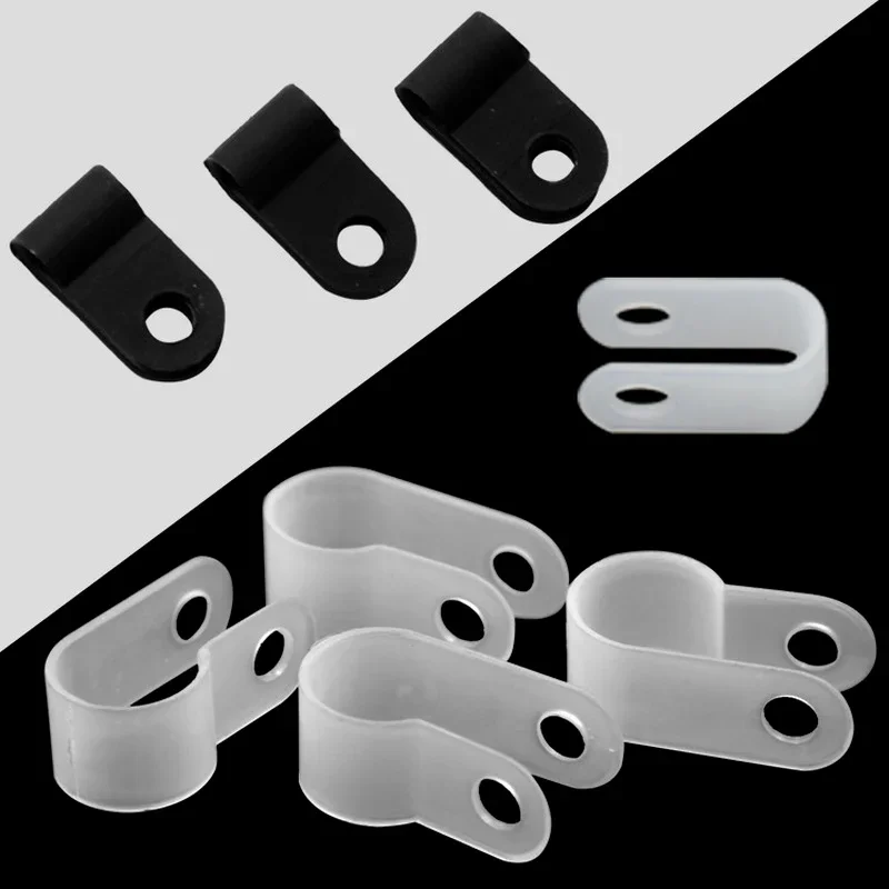 100pcs Nylon Wire Fixing Clip white black R-type Cable Clamp Organizer Cord Clips Wire Management Wiring Routing Fixing Button