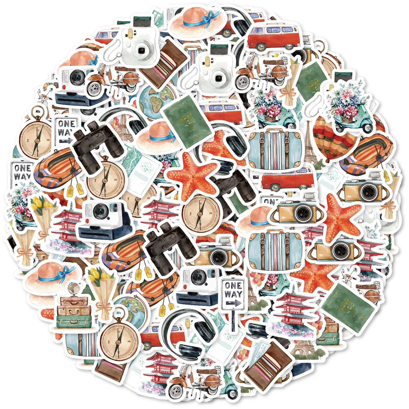46 Stück Vintage Reise Graffiti Aufkleber verziert Notebook Wasser Tasse Tagebuch Koffer Gitarre klassisches Spielzeug DIY Scrapbook Aufkleber – Detail 1