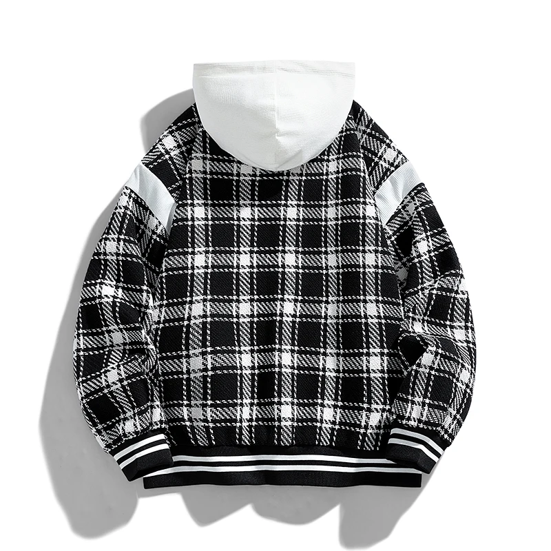 Men New Hooded Jacket Casual Checker Long Sleeve Single Breasted Plaid Coats Spring Autumn Hip Hop Streetwear Tops Clothing