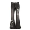 Floral Embroidery Jeans Vintage 2000s Low Rise Flared Jeans Women Retro y2k Baggy Denim Pants High Street Basic Trousers 5