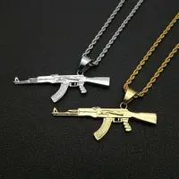 AK47 Gun 316L Stainless steel Pendant Necklace Iced Out Rhinestone Hip Hop Golden Silver Color Men Women Jewelry 2