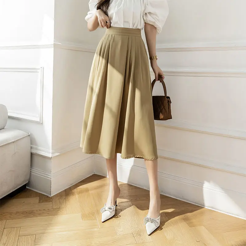 

Literary Style Suit Long Skirt Women Spring 2023 New French Half Retro Umbrella Skirt Mid length A-line Skirt Half Body Skirt