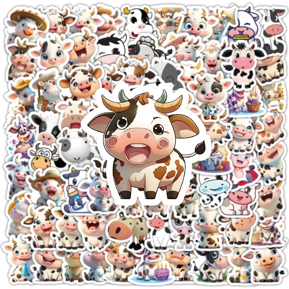 10/30/50/100pcs Kawaii Cartoon Cow Stickers Cute Waterproof Graffiti Decals DIY Laptop Phone Car PVC Kids Sticker Toys Wholesale