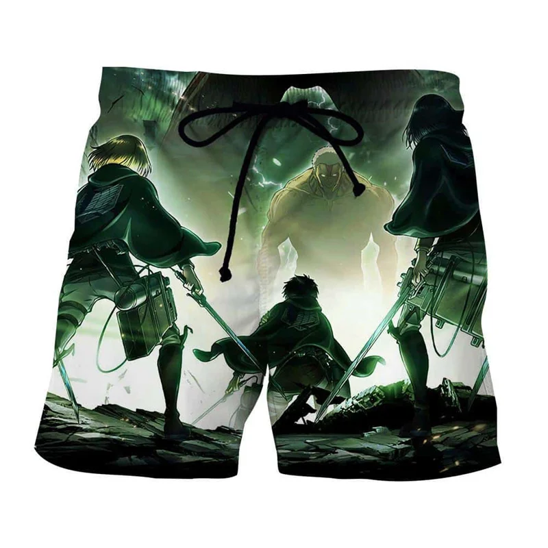 

Мужские пляжные шорты с 3D-принтом «атака на Титанов»