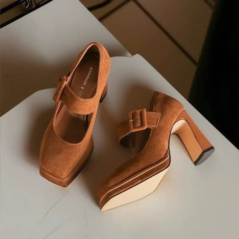 Spring Platform Pumps Shoes for Women High Heels Buckle Strap Shoes Female Party Goth Chunky Heels Shoes Ladies Fashion Casual