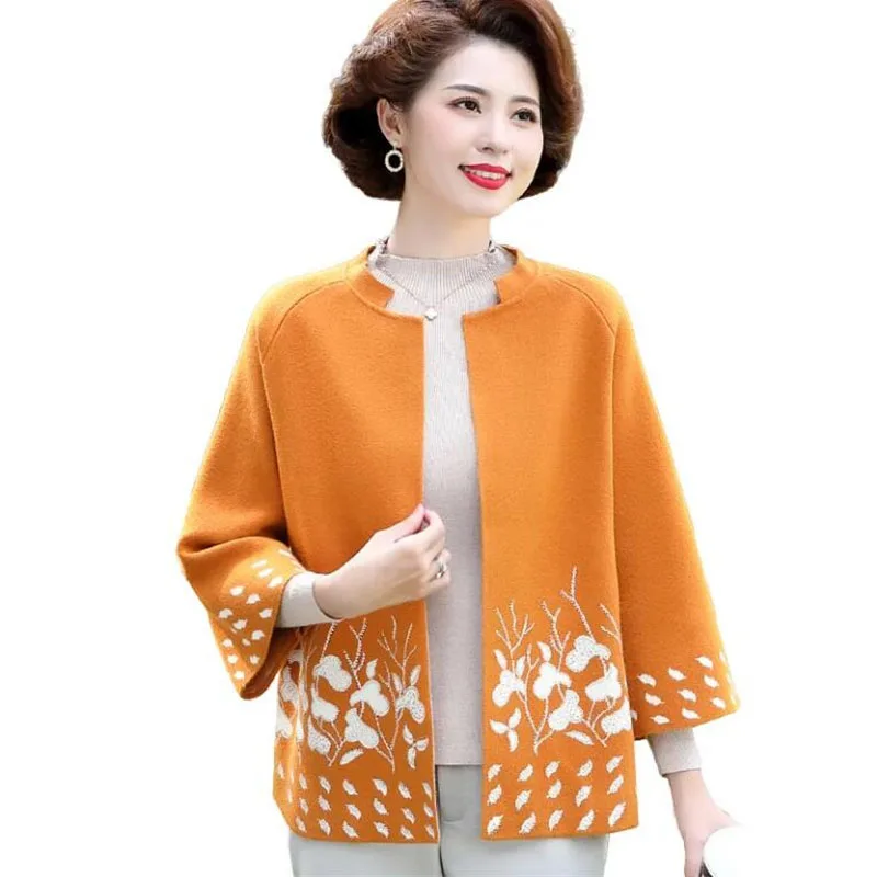 

Women's Sweater Elegant Knitwear Female Outerwear Tops 2023 New Spring Autumn Middle-Aged Elderly Mom Knitted Coat Cardigan