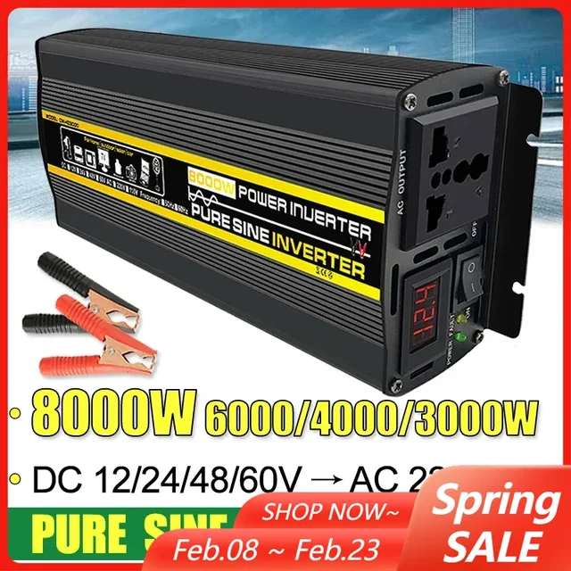 8000/6000/4000/3000W Pure Sine Wave อินเวอร์เตอร์รถกลางแจ้งไฟดับ12/24/48/60V ถึง220V 110V อินเวอร์เตอร์อะแดปเตอร์ชาร์จในรถยนต์ 1