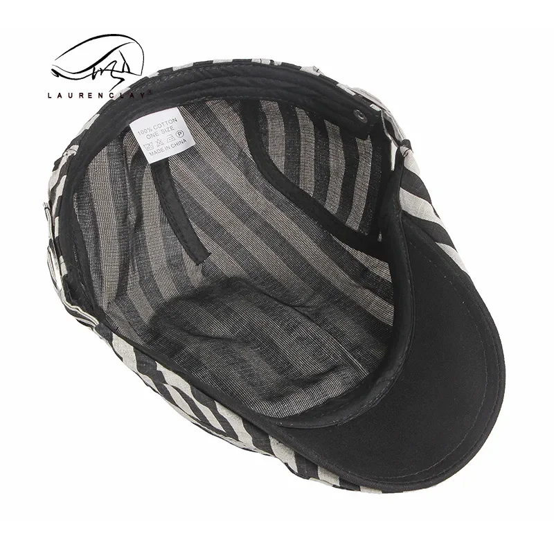 Men Women Beret Cotton Buckle Adjustable Stripe Pattern Newsboy Hats Cabbie Gatsby Flat Driving Hats Kpop Vintage