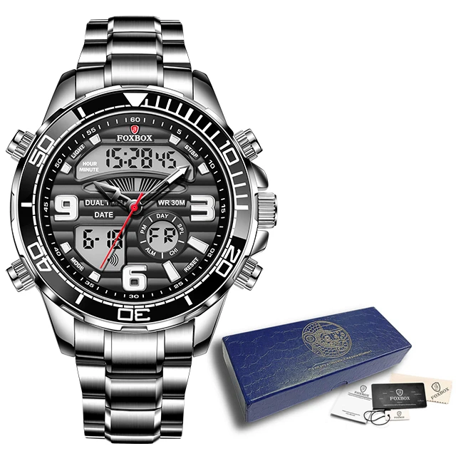 Modische Herrenuhren, Quarzuhr für Herren, Chronograph, wasserdicht, 24-Stunden-LCD-Display, leuchtende Uhr_voghion.com