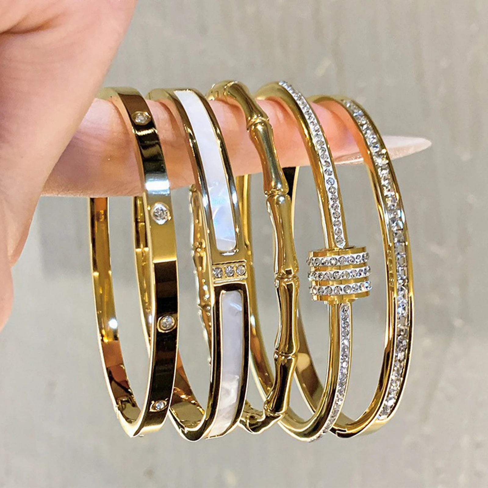 Zircon Bracelet Titanium Steel Gold Fashionable Classic Style Stainless Steel Inlaid With Zircon For Womens Daily Wear 1pc