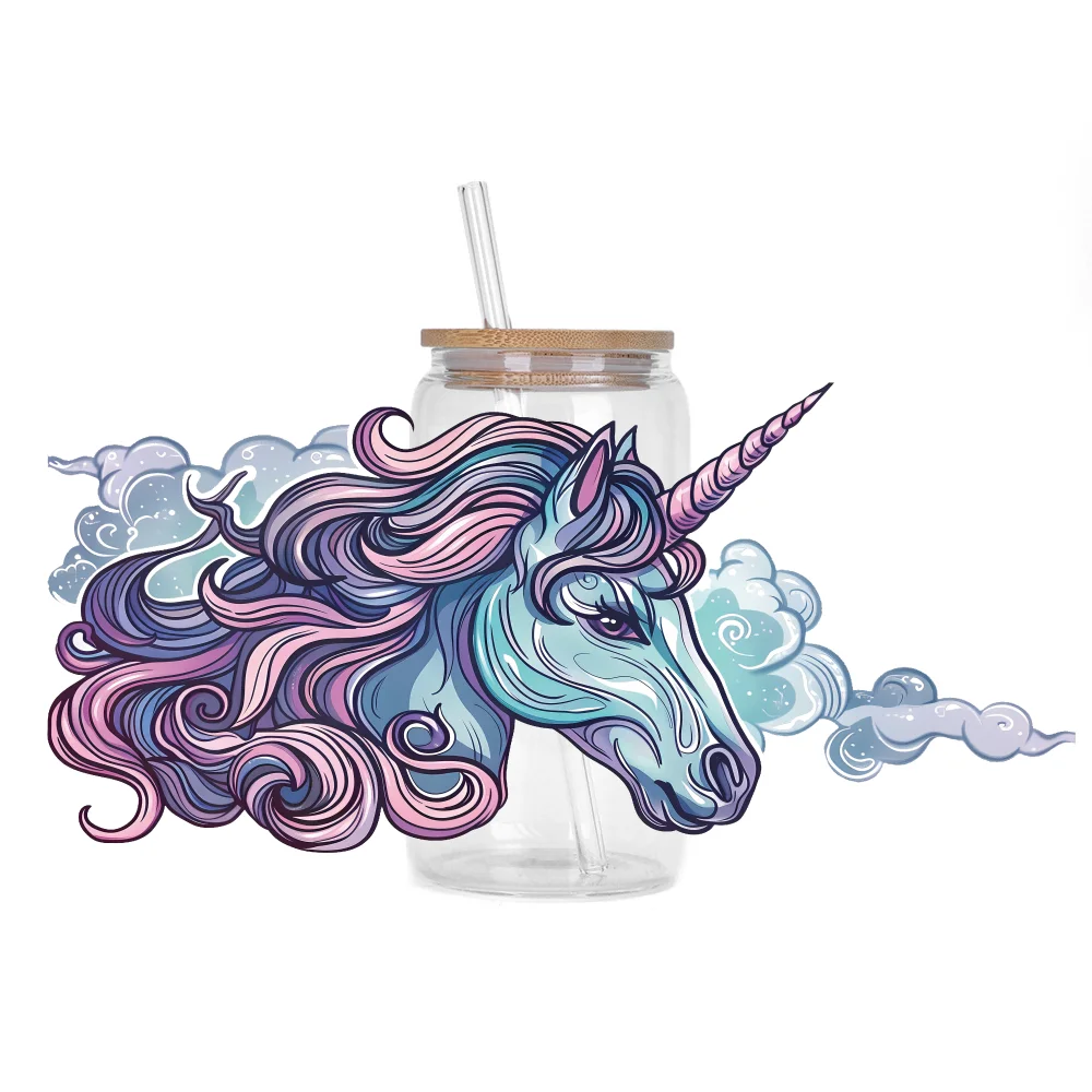 Unicorn series Easy peel waterproof DIY Decals 3D transfers uvdtf crystal stickers 16oz uv dtf cup wraps for Glasses