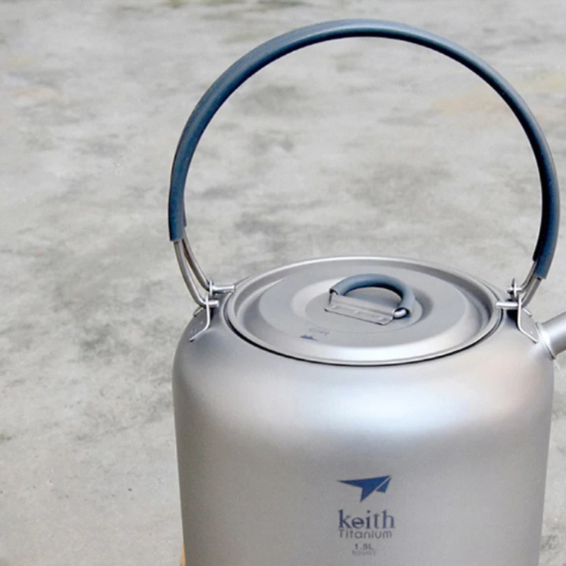 Keith Titanium Kettle 1.5L Picnic Cookware Titanium Teapot Ultralight Outdoor Camping Tableware Coffee Pot With Storage Bag 2