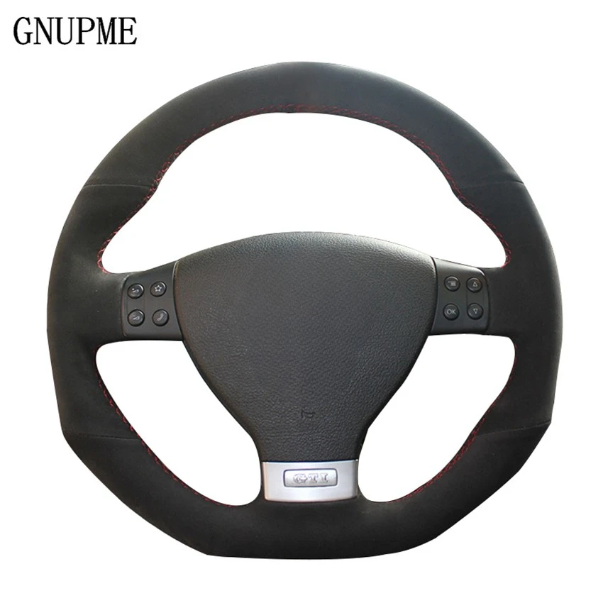 

Black Suede Leather DIY Hand-stitched Car Steering Wheel Cover for Volkswagen Golf 5 Mk5 GTI VW Golf 5 R32 Passat R GT 2005