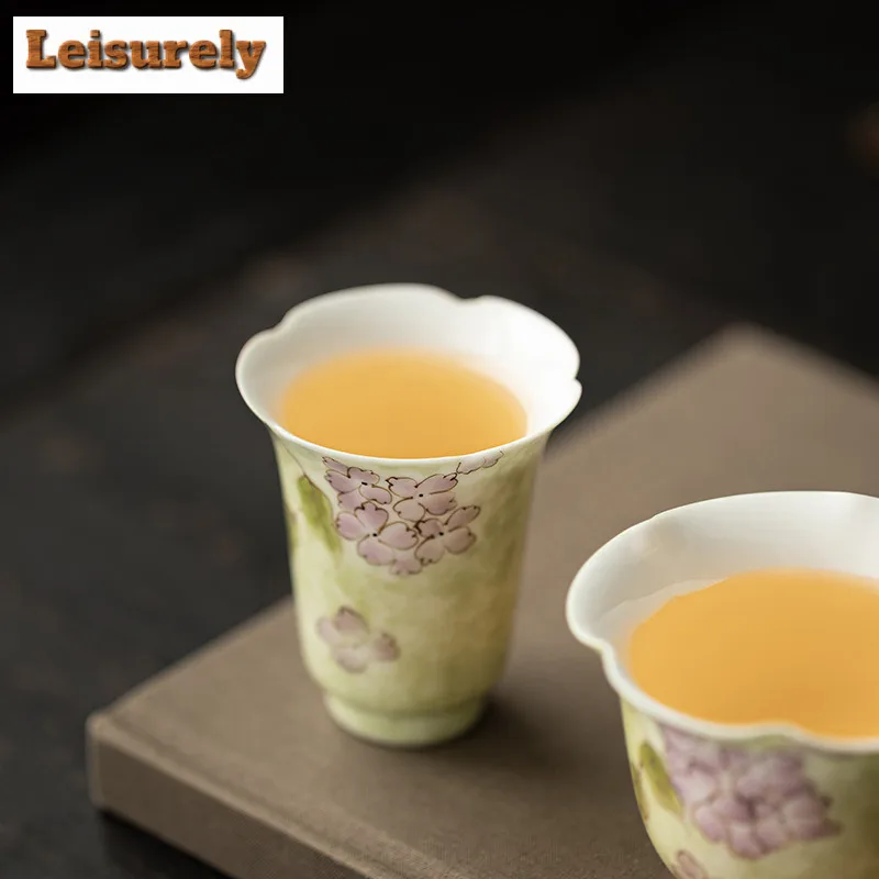 Hand-painted Hydrangea Teacup Luxury Tea Bowl Single Cups Tea-tasting Fragrance Cup Chazhan Master Cups Tea Ceremony Ornaments