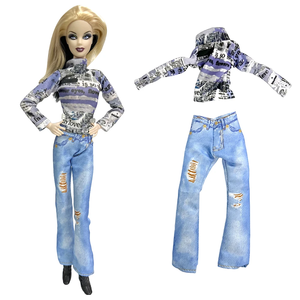 

1 Set Newest Fashion 1/6 Doll Outfit Casual Wear Grey Suit Blue Trousers Lady Clothes for Barbie Doll Accessories Kids Toy