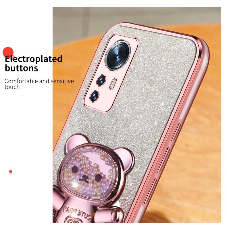 Coque de téléphone avec support à paillettes, ours mouvant, pour Xiaomi Mi Pro Lite 11 lite 11t 12 12t 11pro, mi11lite, Mi12, mi11_voghion.com