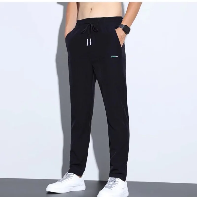 

Patchwork Solid Color Ice Shreds Casual 2024 Men Summer Korean Elastic Force Large Size High Waisted Youth Comfortable Trousers