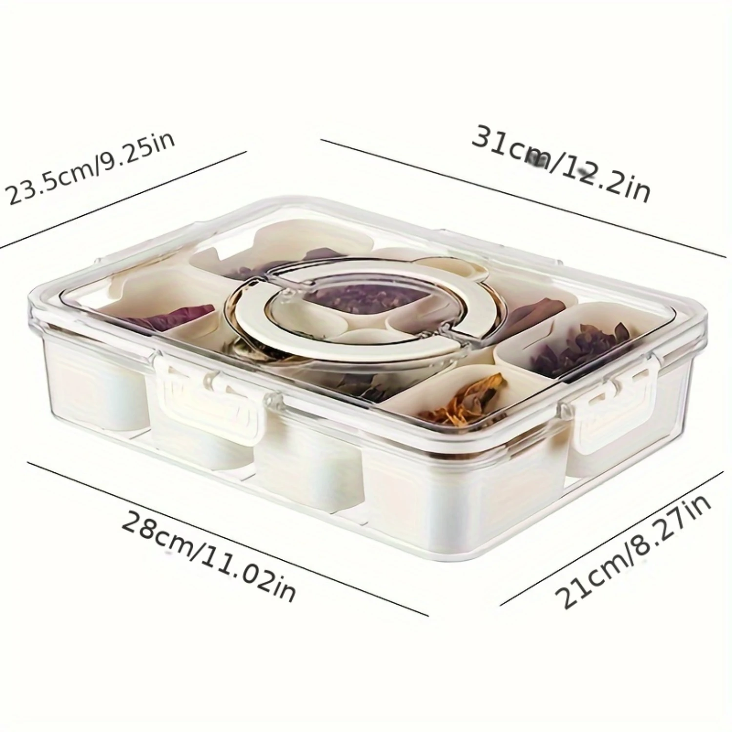 Divided Serving Tray with Lid and Handle--Snackle Box Charcuterie Container for Portable Snack Platters-Clear Organizer for Ca