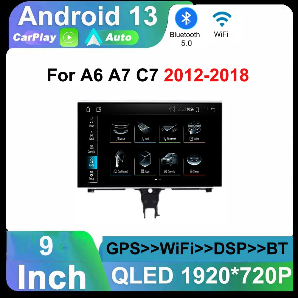 9 Pollici Android 13 Sistema Car Multimedia Stereo Per Audi A6 C7 A7 2012-2018 Wifi 4G Wireless Carplay Navigazione Gps Bt