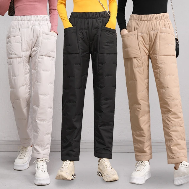 Women Winter Warm Down Cotton Pants Lightweight Padded Quilted Trousers  Casual Elastic Waist Trousers Thick Warm Harem Pants - Pants & Capris -  AliExpress