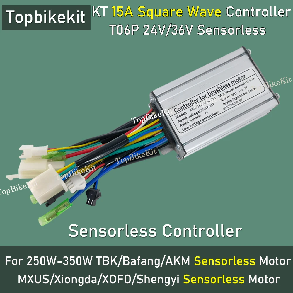 Ebike 모터 컨트롤러, 센서리스 T06P, KT, 24V, 36V, 250W 컨트롤러, 250W 전기 허브 모터용, 250W, 15A