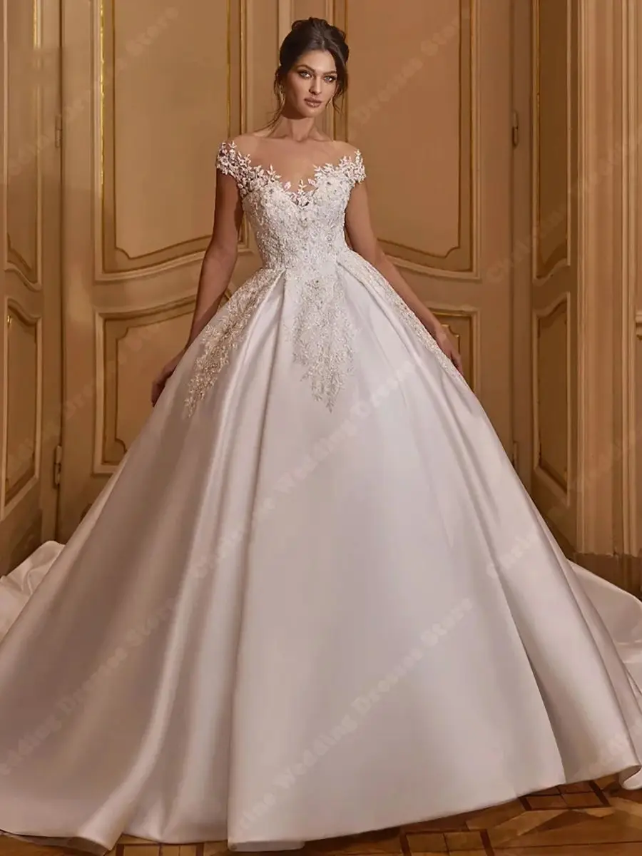 Elegant Sleeveless Wedding Dresses Sexy Backless Lace Appliques Bridal Gowns Sparkly Sequins Beading Vestido De Novia Customized 4