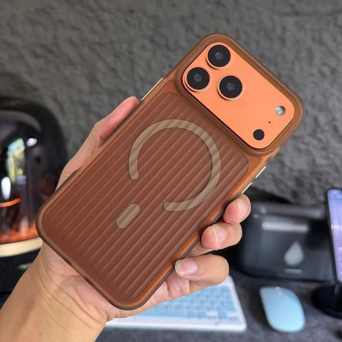Frosted Magnetic Wireless Charging Phone Case with Stripe Corrugated Pattern