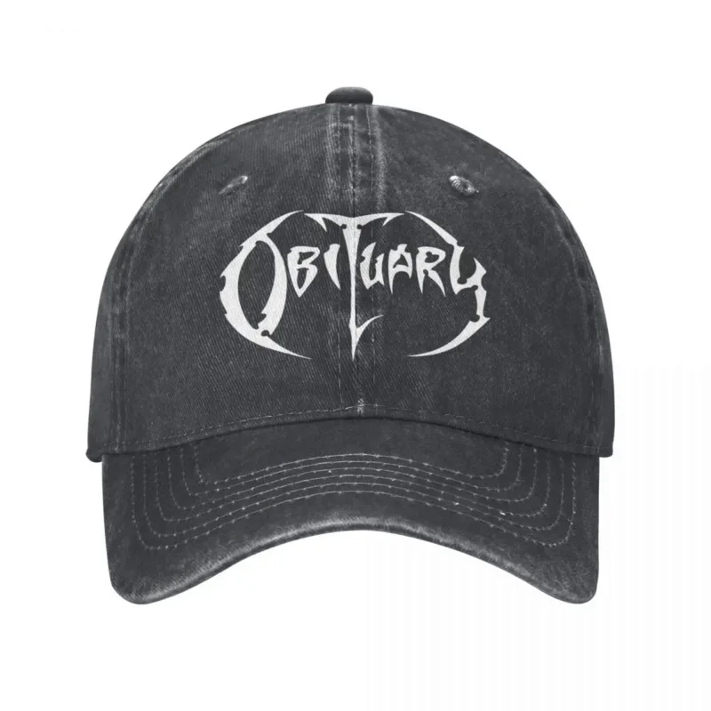 

Vintage White Obituary Logo Death Metal Baseball Men Distressed Denim Snapback Cap 80S Music Band Golf Unstructured Soft Hat