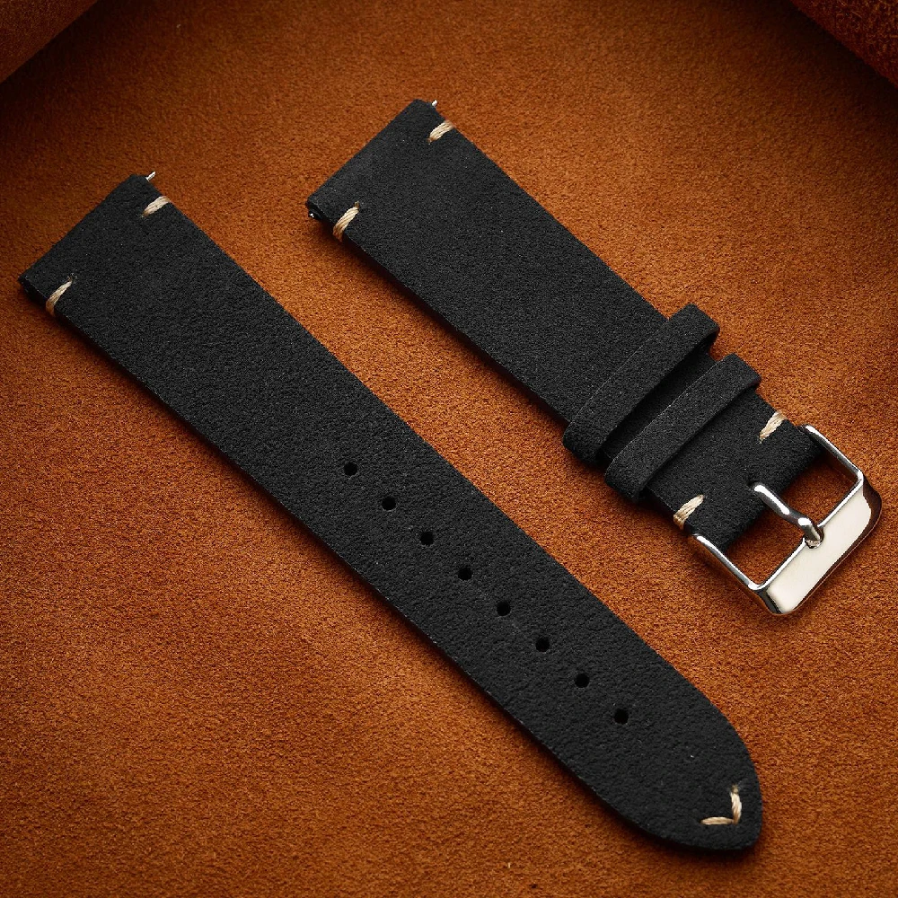 Premium Genuine Leather Suede Watch Band Quick Release Strap