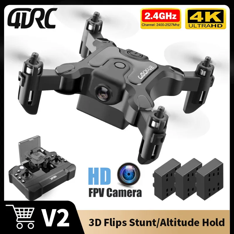 4DRC V2 Mini Drone with Camera  4K 1080P HD UAV WiFi Fpv Height Hold Foldable RC Quadcopter Dron Kids Toys Gift