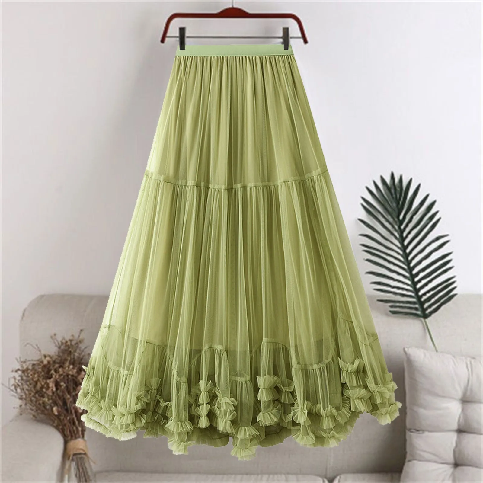 

Women's A Line Elastic Waist Tulle Fairy High Waist Solid Color Mesh Super Large Pendulum Design Feels Fashionable Skirt