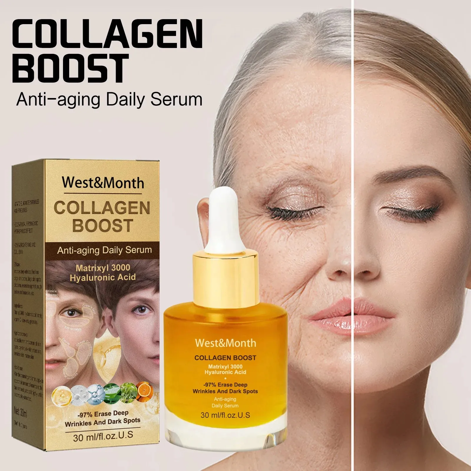 Collagen Wrinkle Remover Face Serum Anti Aging Whitening Moisturizing Fade Fine Lines Dark Spots Brightening Cosmetics 2024