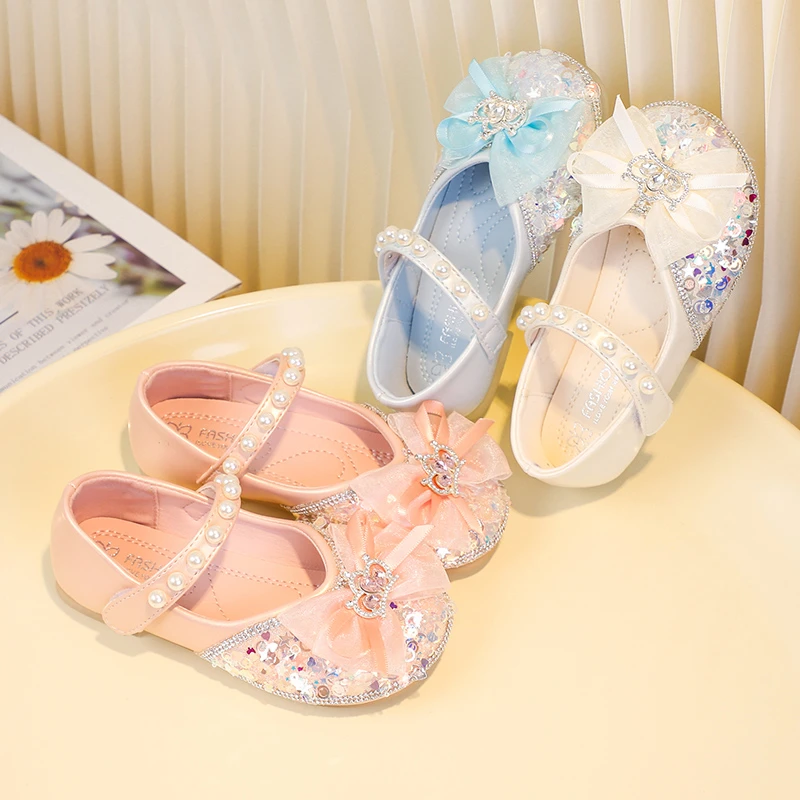 Girls Leather Princess Party Shoes with Soft Bottom
