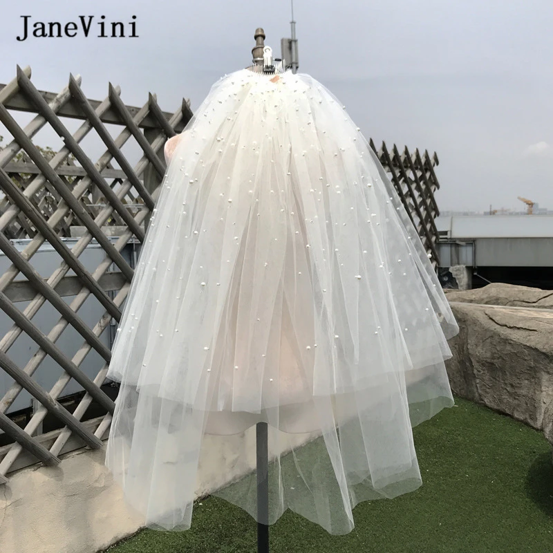 

JaneVini Two Layer Veil with Metal Comb Elegant Korean Wedding Vail Soft Tulle Short Velo Pearls Ivory Woman Bridal Veils 2022