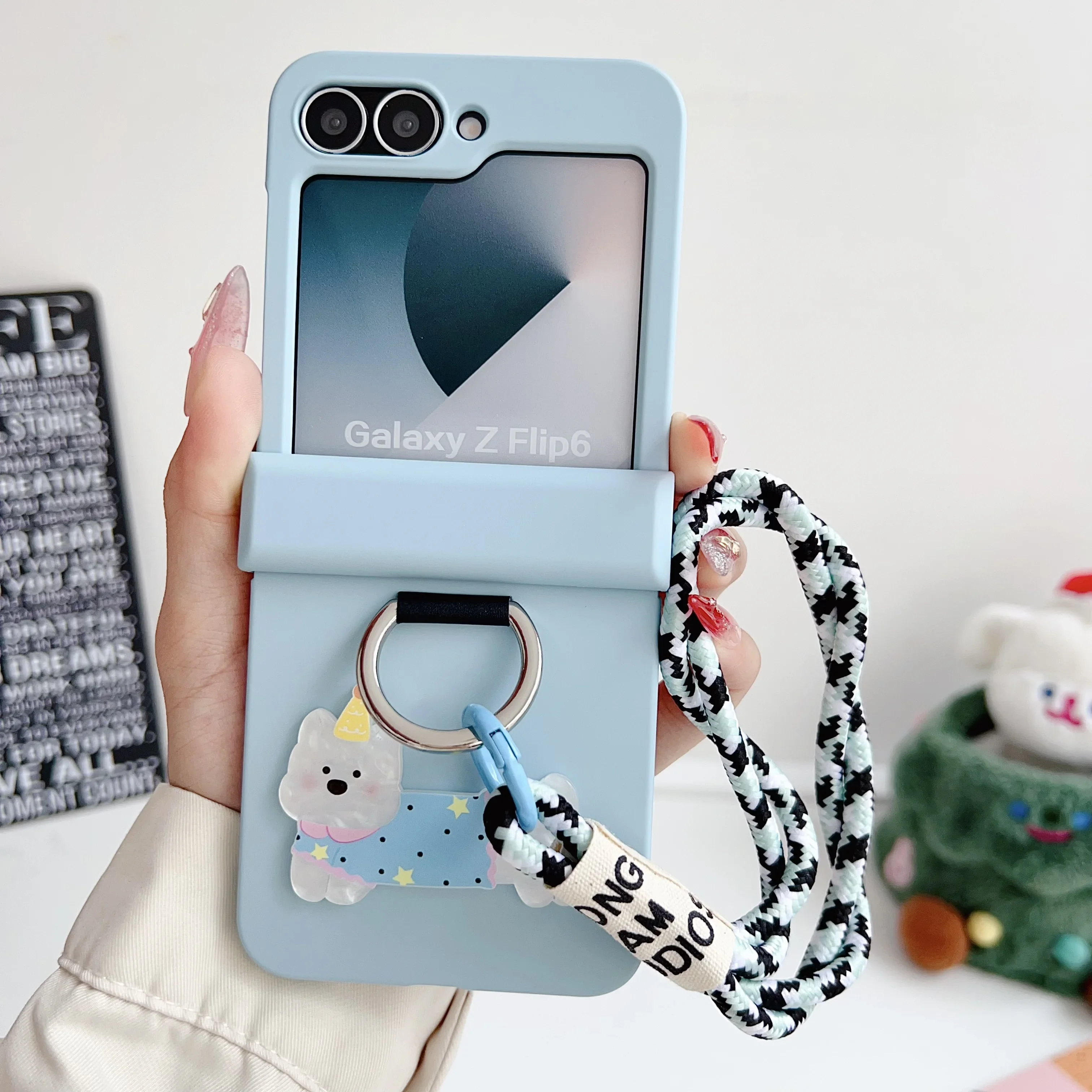Cartoon Ring Wrist Strap Shockproof Phone Case with Hinge Protection